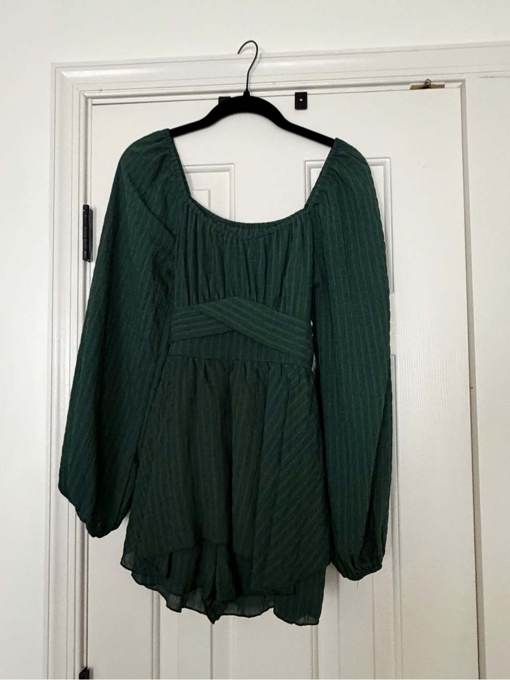 Altar'd State Dark Teal Smocked Neck Peasant Top